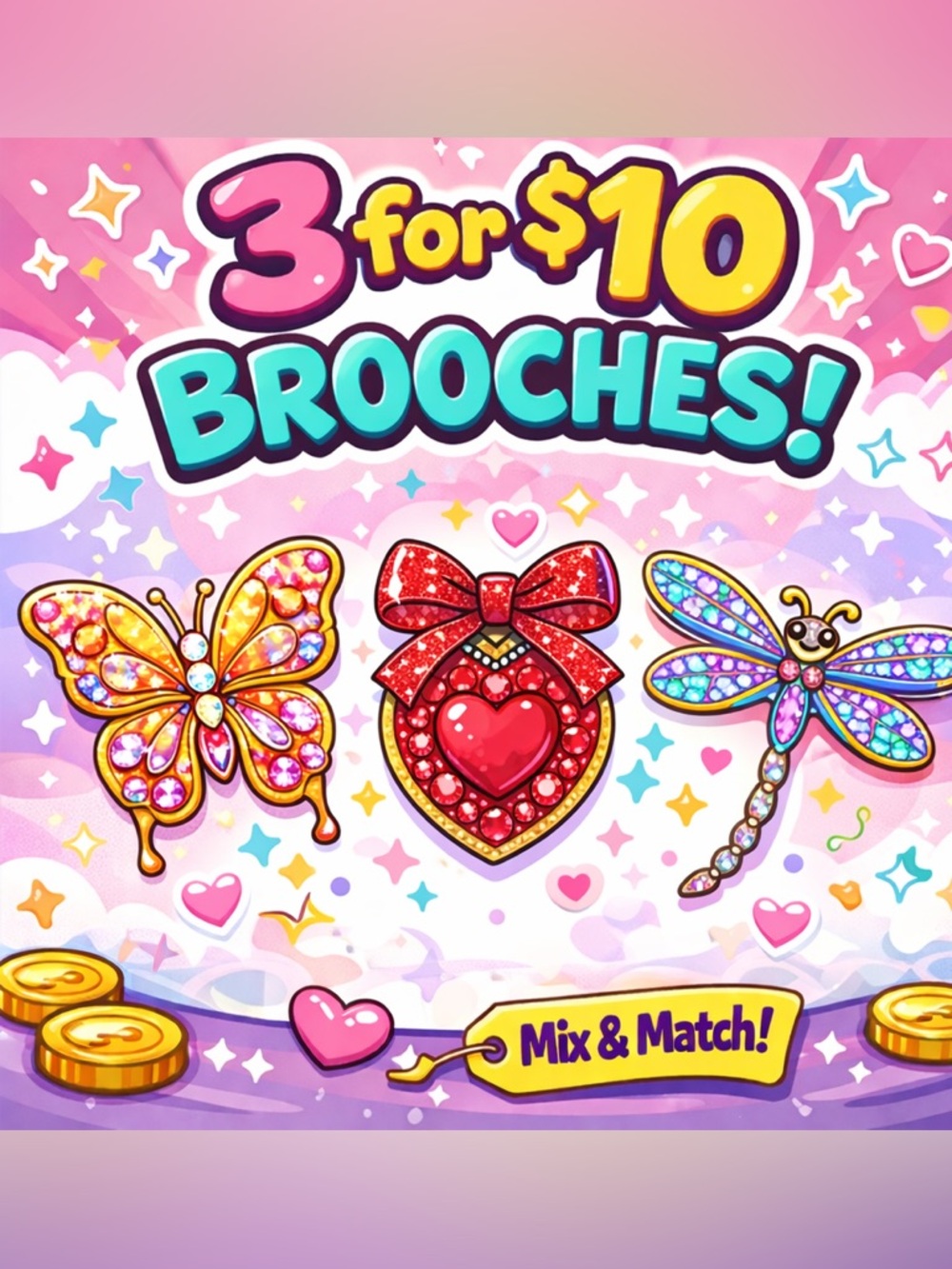 Brooches 3 for $10: Live show Listing